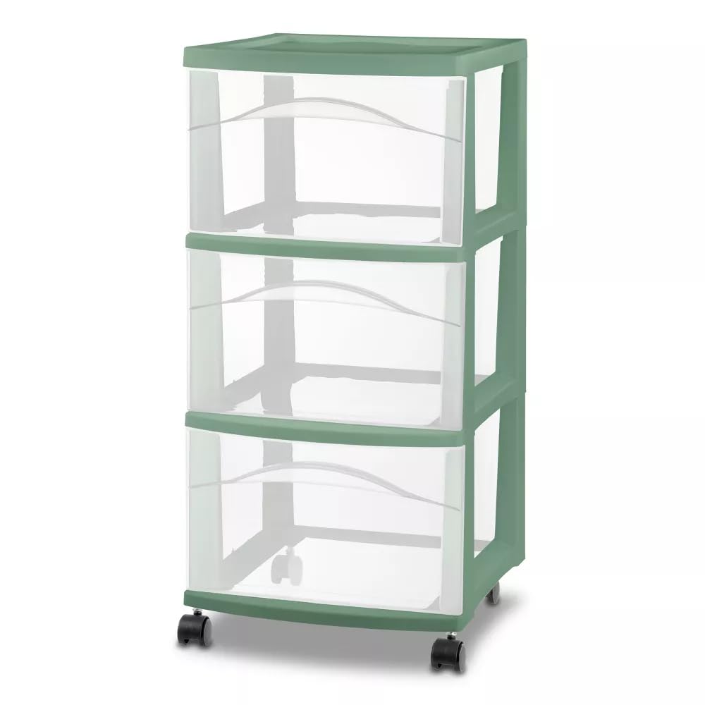 3 Drawer Green Plastic Storage Cart with Wheels C288765