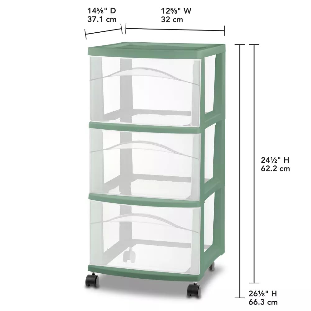 3 Drawer Green Plastic Storage Cart with Wheels C288765