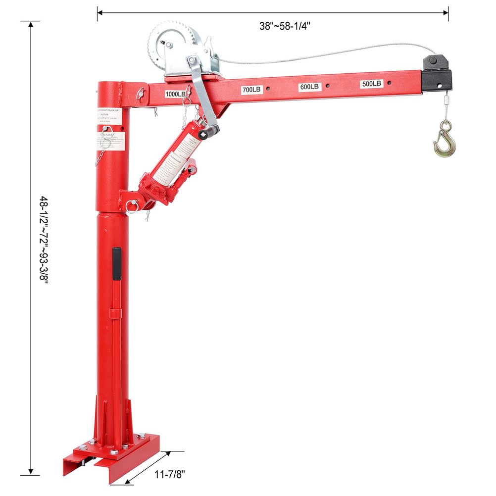 Pickup Truck Crane with Manual Winch, 1000 lb Capacity, Adjustable Boom, 360° Swivel Base, Heavy Duty Steel K697