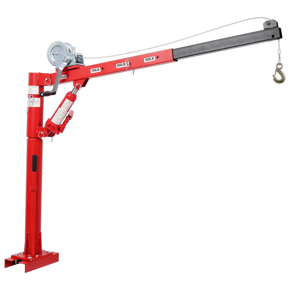 Pickup Truck Crane with Manual Winch, 1000 lb Capacity, Adjustable Boom, 360° Swivel Base, Heavy Duty Steel K697