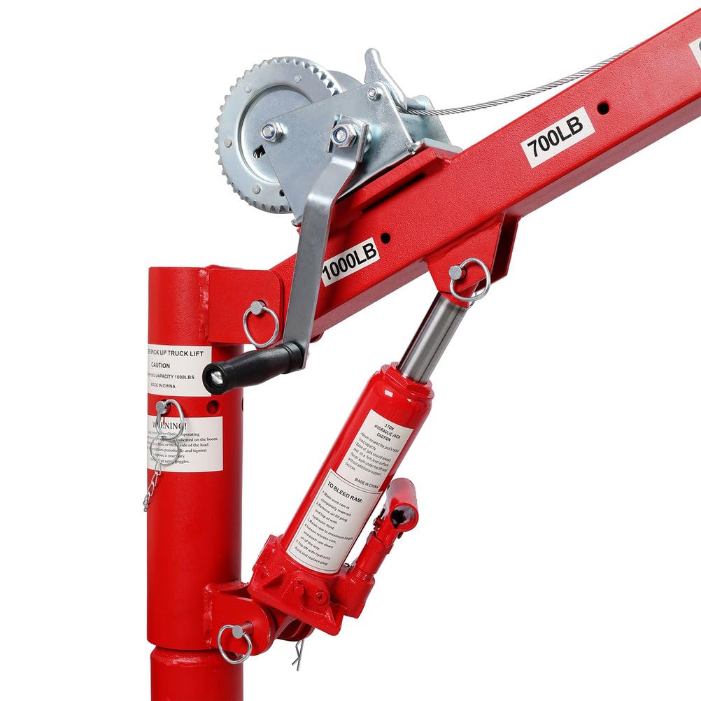 Pickup Truck Crane with Manual Winch, 1000 lb Capacity, Adjustable Boom, 360° Swivel Base, Heavy Duty Steel K697