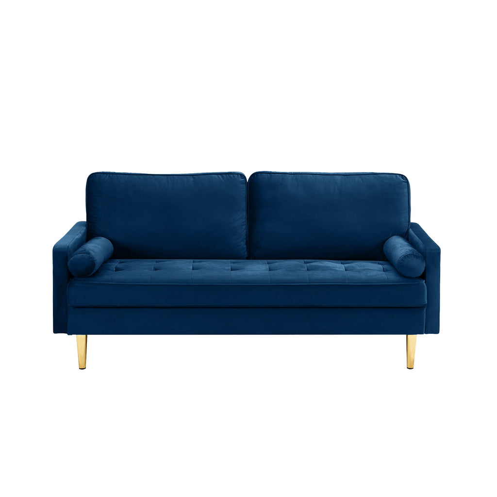 Navy Velvet Loveseat Sofa with 2 Pillows L6927