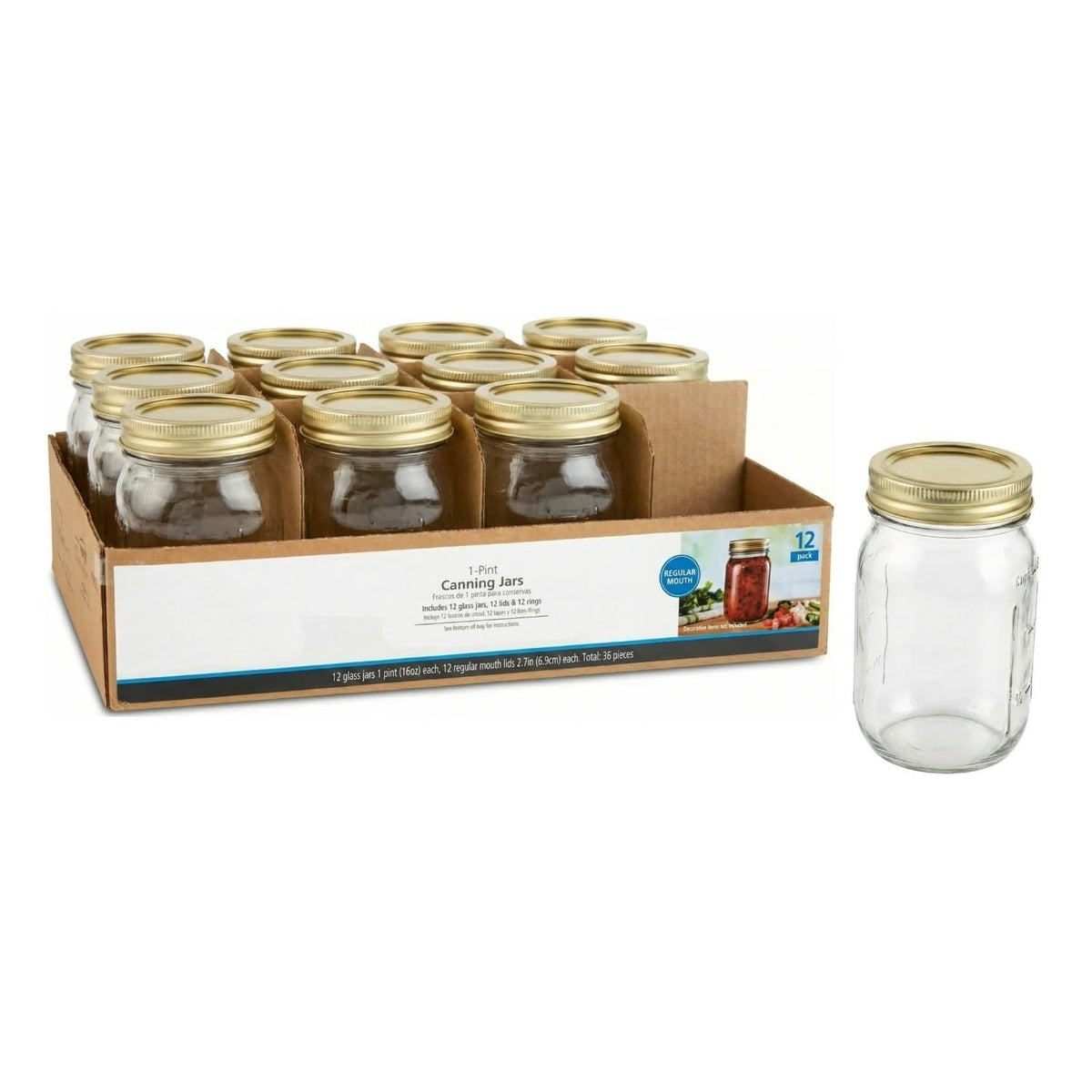 16 oz Regular Mouth Mason Jars 12pk S385