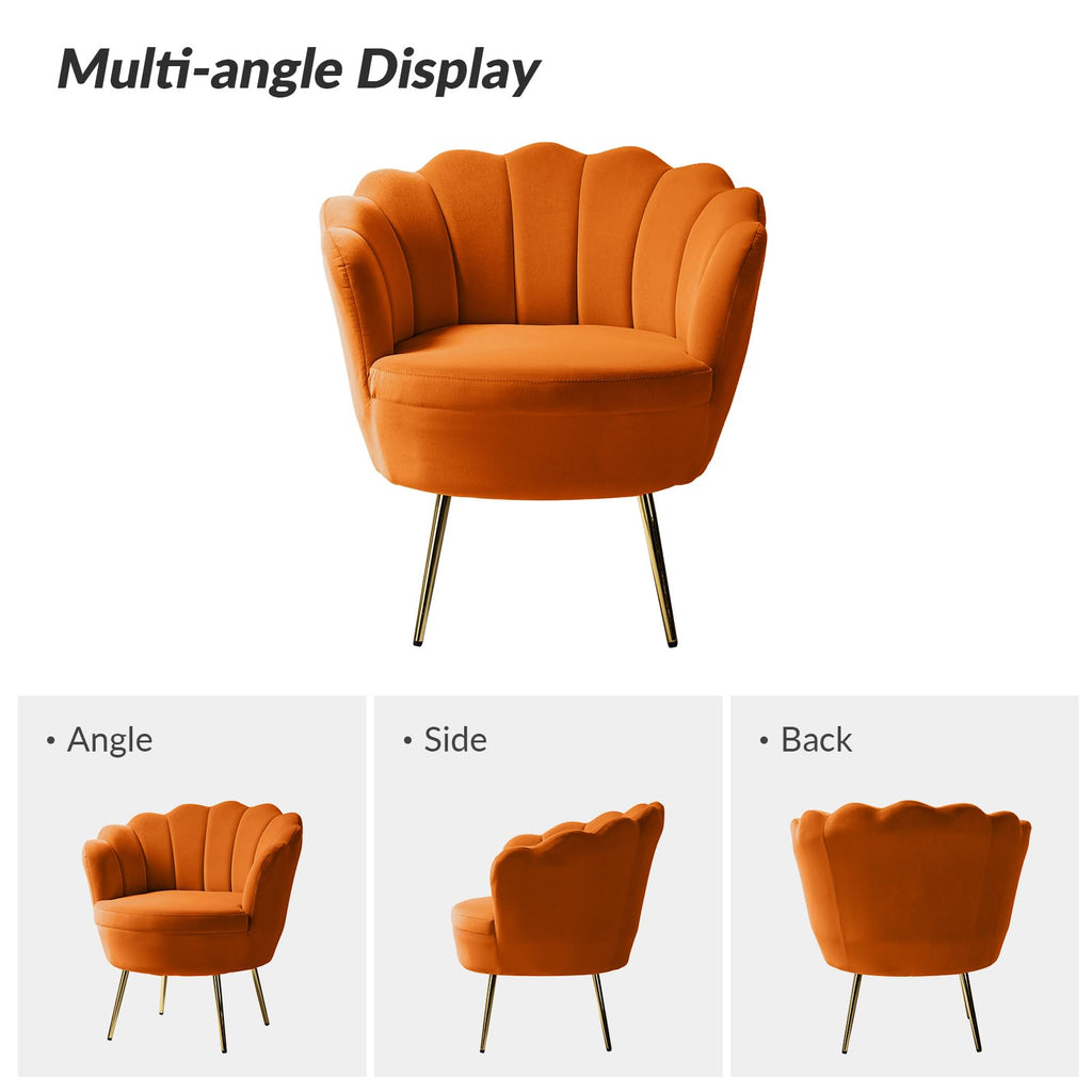 Orange Velvet Channel Tufted Accent Chair with Gold Legs Y244