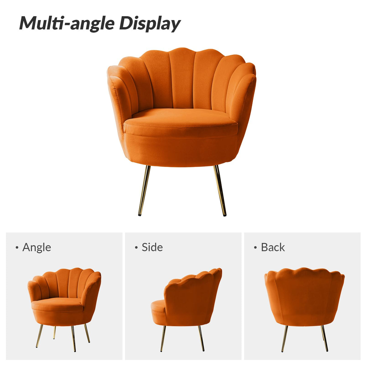 Orange Velvet Channel Tufted Accent Chair with Gold Legs Y244