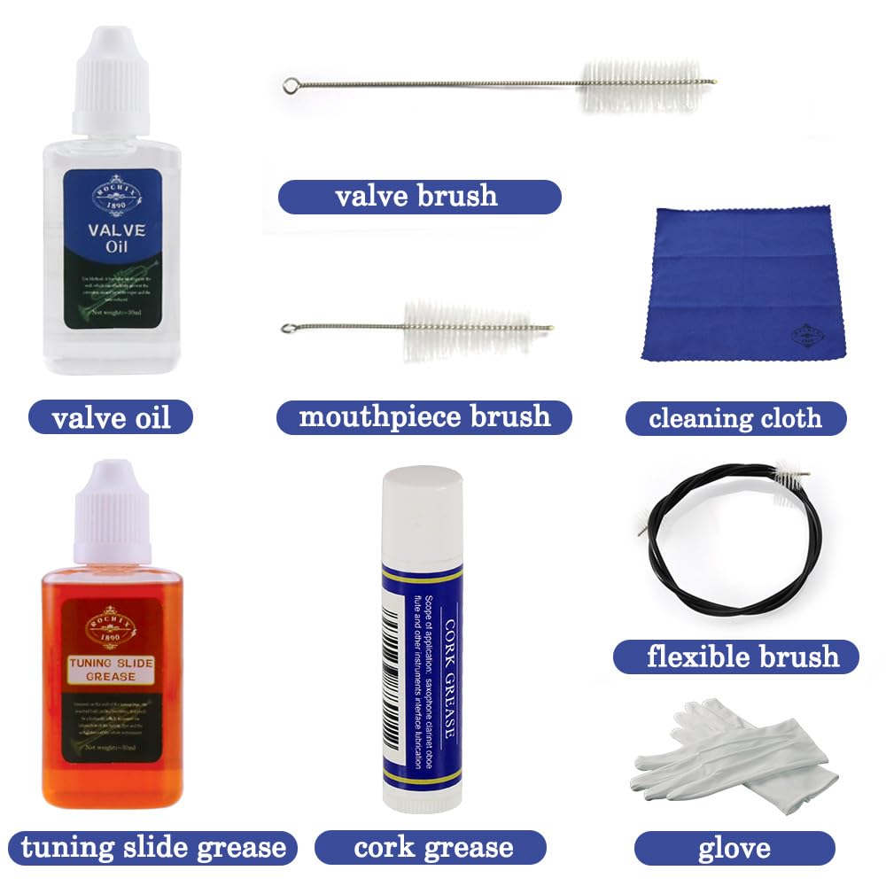 Trumpet/Cornet Cleaning Kit, Valve Oil, Slide Grease, Brushes E114