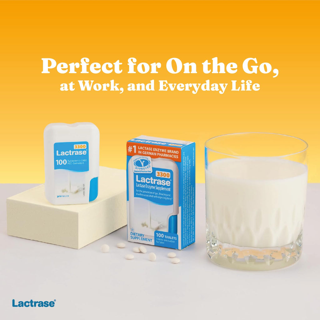 Lactrase Tablet Dispenser 3,300 FCC Lactase Units 100 Pills B476