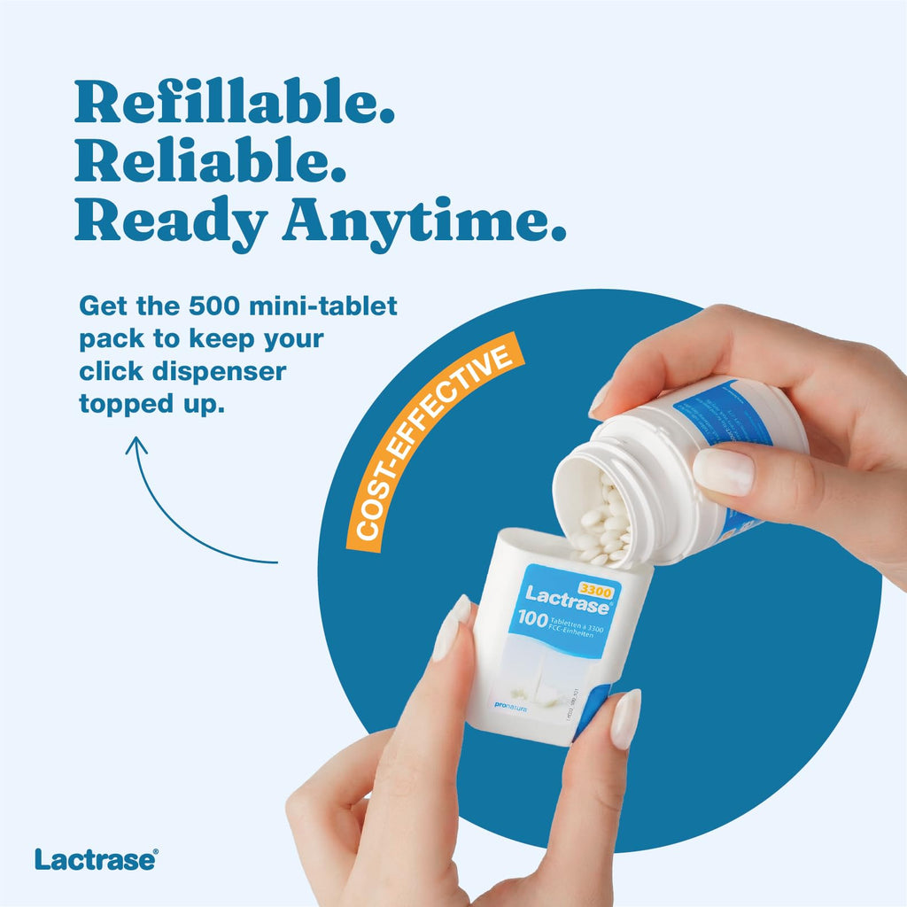 Lactrase Tablet Dispenser 3,300 FCC Lactase Units 100 Pills B476