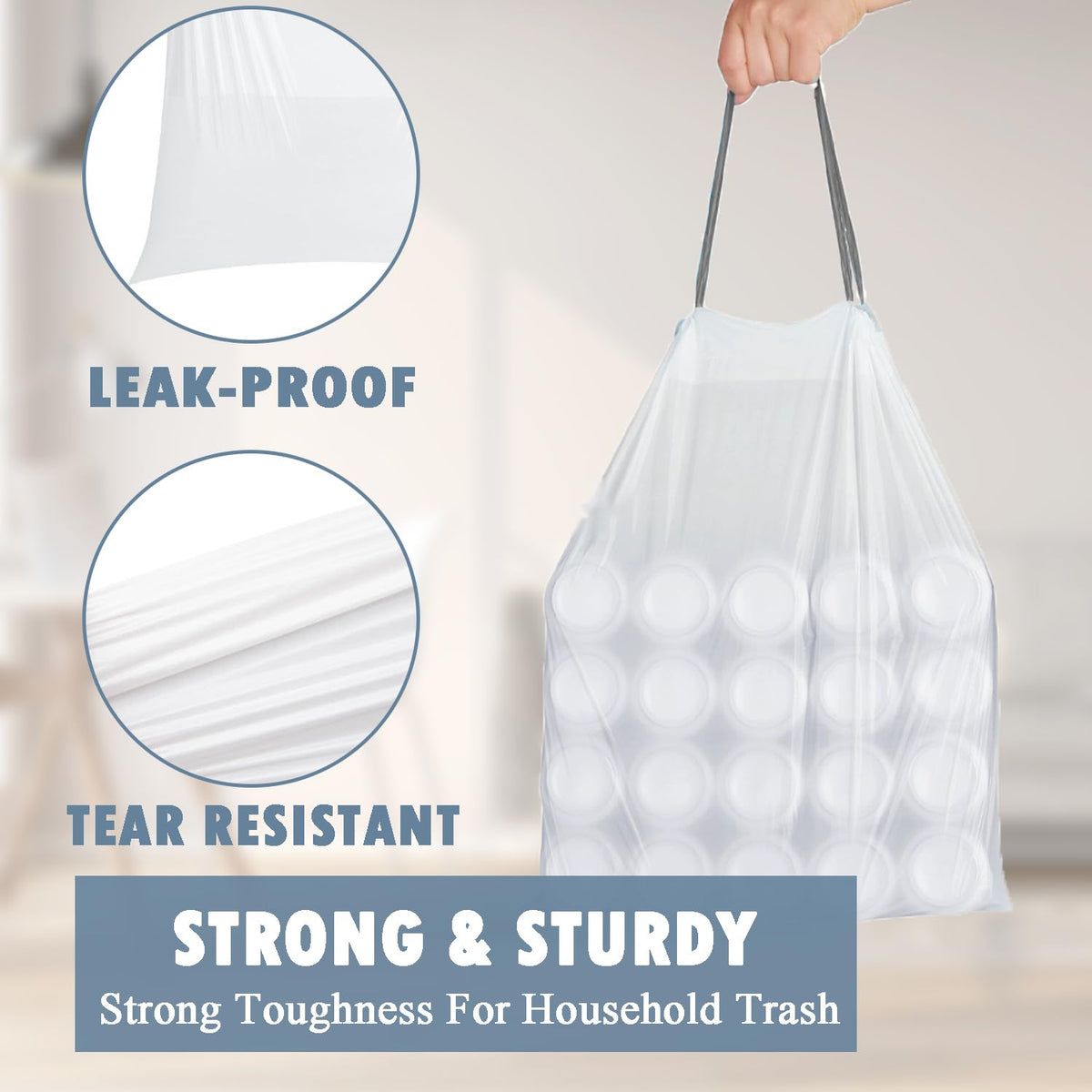 4 Gallon Drawstring Trash Bags 57 Count White V850949