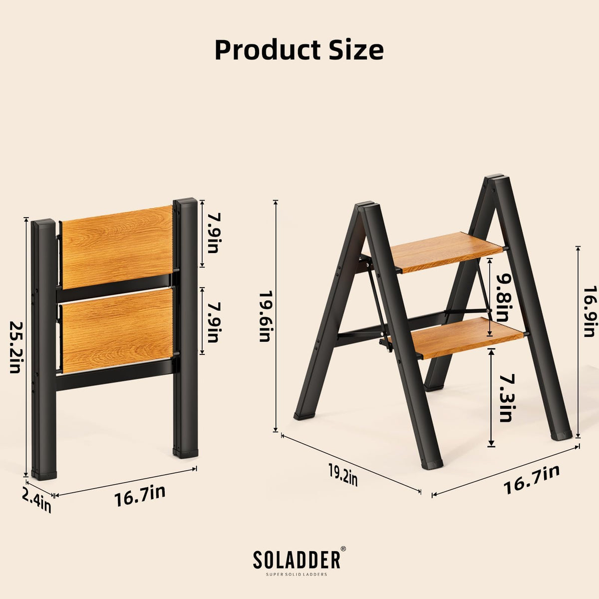 2 Step Folding Ladder, Black & Woodgrain W790