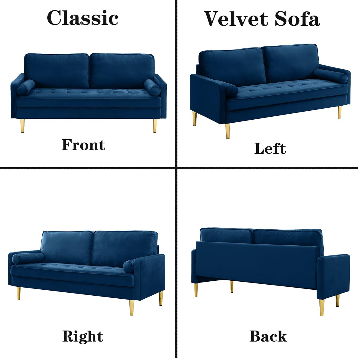 Navy Velvet Loveseat Sofa with 2 Pillows L6927