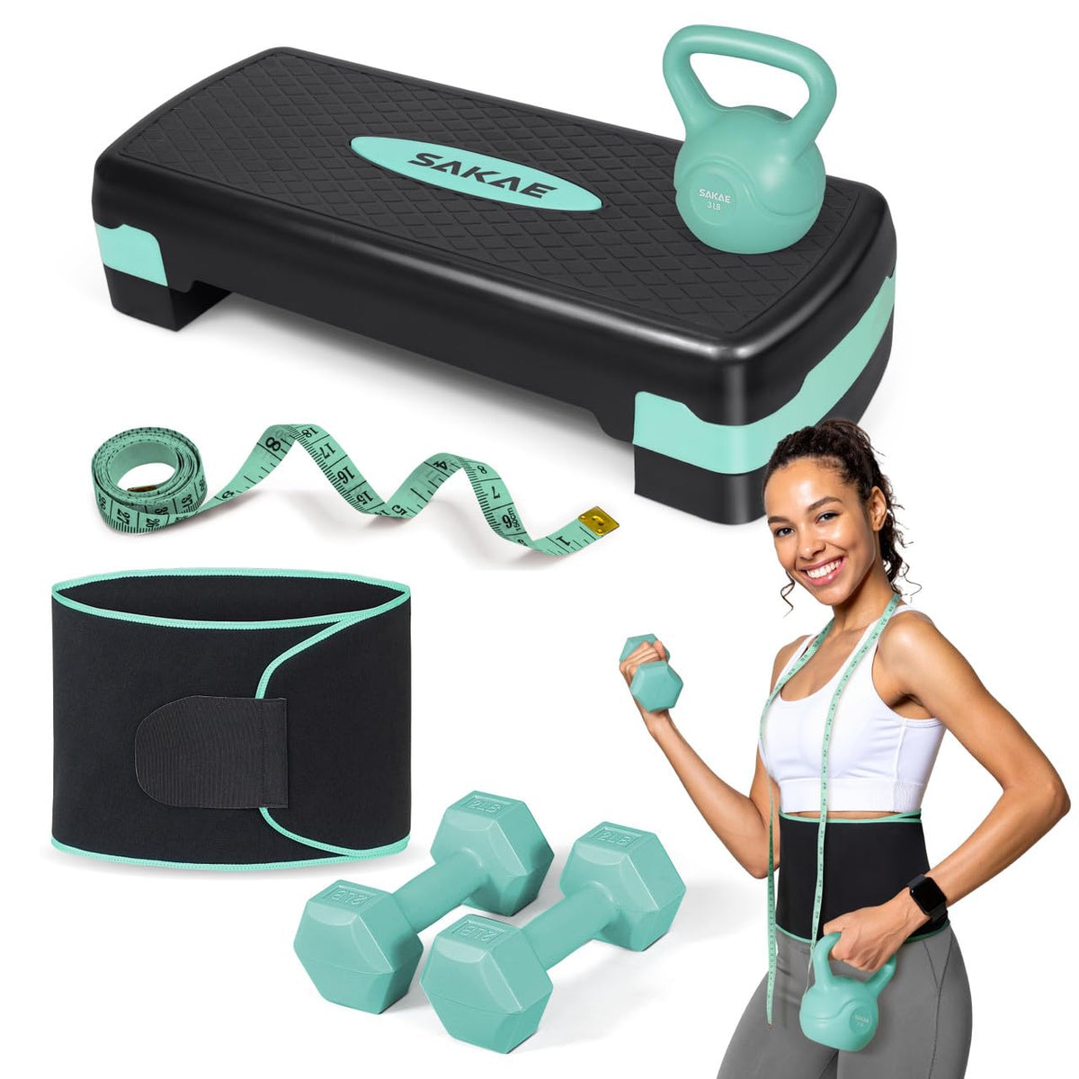 Adjustable Height Aerobic Stepper Set with Dumbbells, Kettlebell, Waist Trimmer, Ankle Weights or Weighted Vest S984