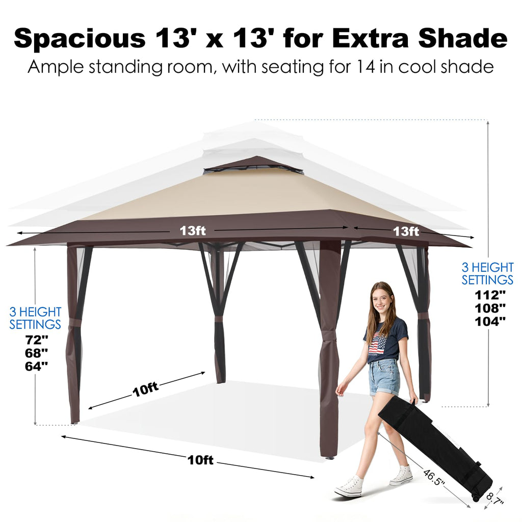13x13 Pop Up Gazebo with Mosquito Netting Sidewall W382