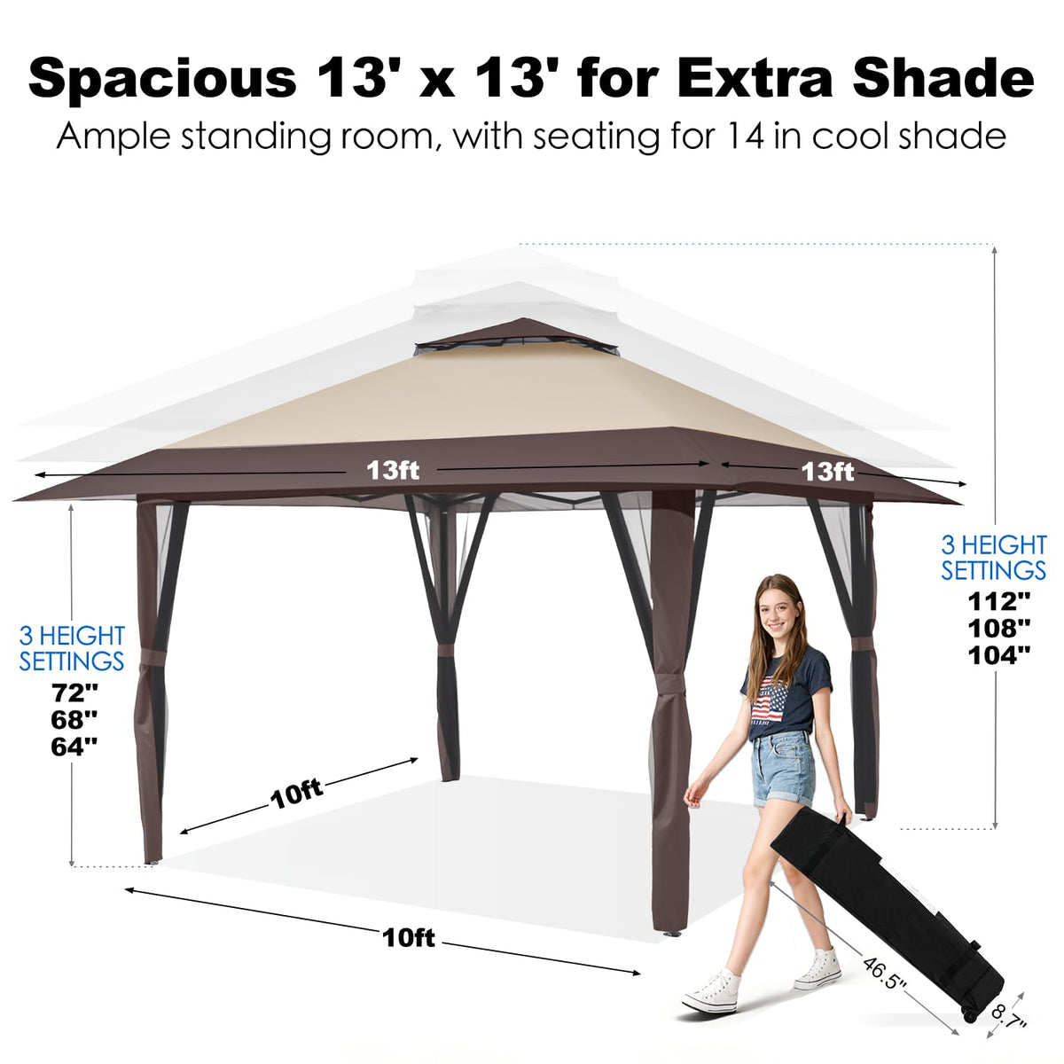 13x13 Pop Up Gazebo with Mosquito Netting Sidewall W382