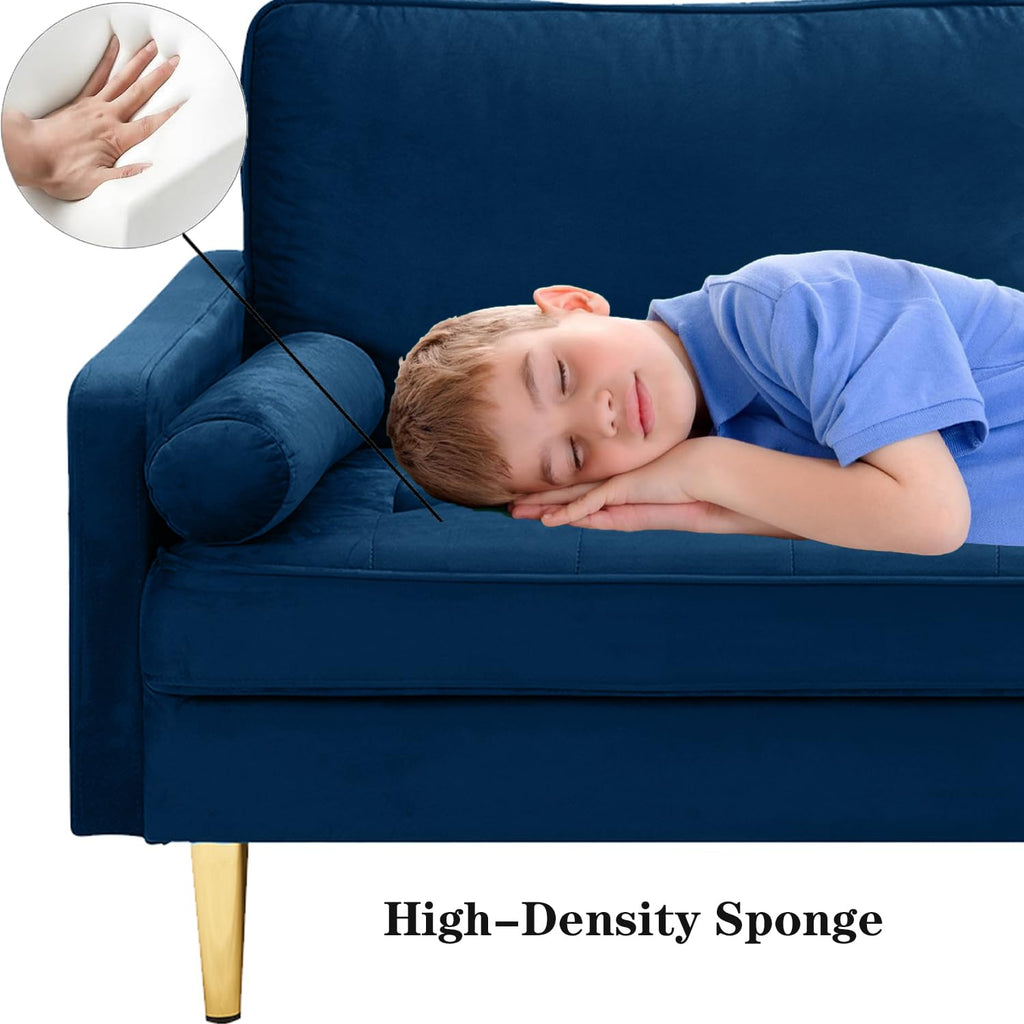 Navy Velvet Loveseat Sofa with 2 Pillows L6927