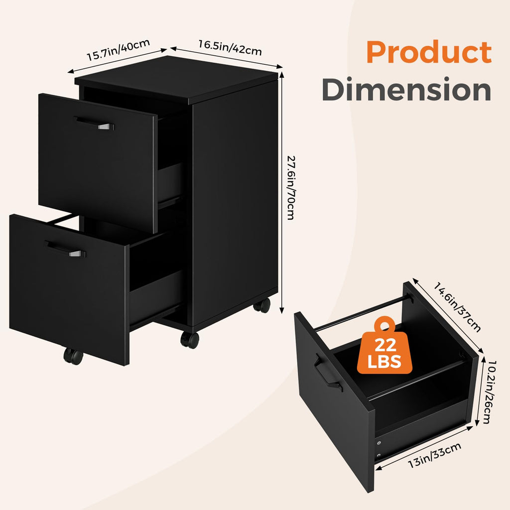 Black 2 Drawer Rolling Wood Filing Cabinet J346552