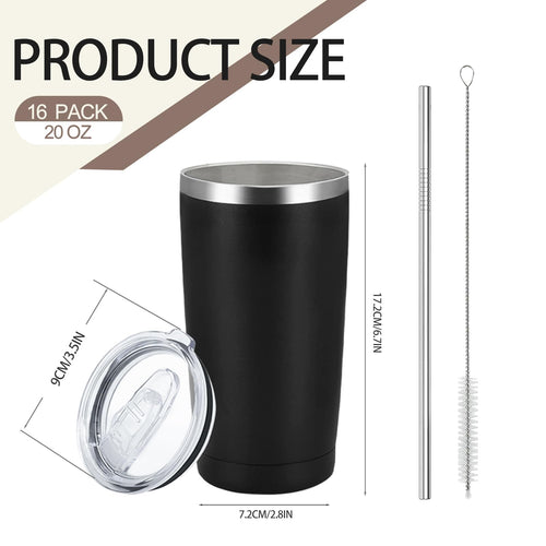 16 Pack Stainless Steel Insulated Tumbler 20oz Black H7371