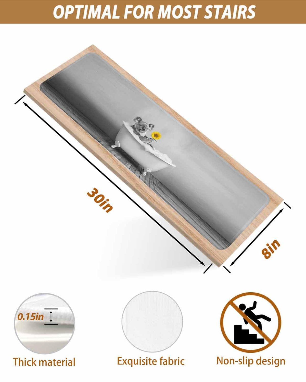Non Slip Indoor Stair Treads 4 Pcs 8 x 30 Inch B95264