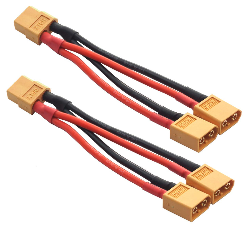 14AWG XT60 Parallel Battery Connector 2-Male to 1-Female Cable Y Splitter P44095