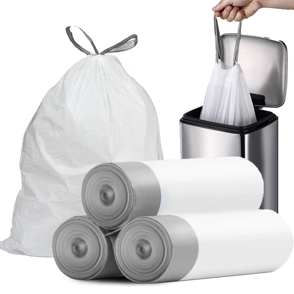 4 Gallon Drawstring Trash Bags 57 Count White V850949