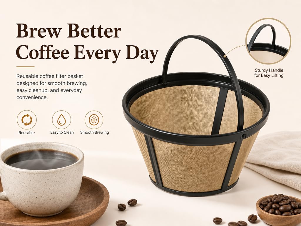 Reusable Coffee Filter for 8-12 Cup Basket Coffee Machines I330