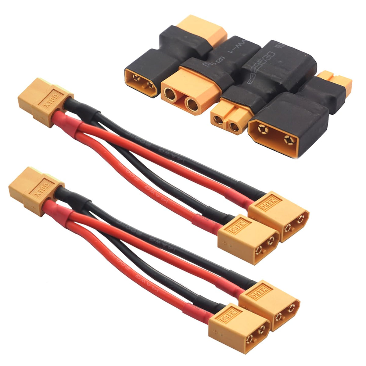 14AWG XT60 Parallel Battery Connector 2-Male to 1-Female Cable Y Splitter P44095