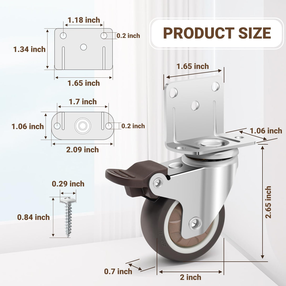 2 Inch L-Shaped Rubber Caster Set of 4 R349740