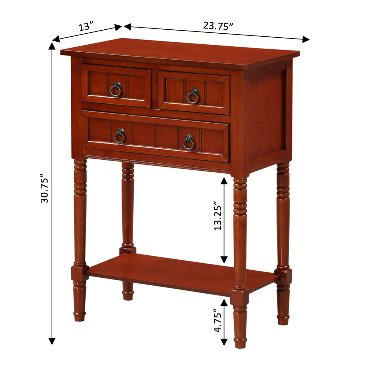 Cherry Hall Table with 3 Storage Drawers and Shelf U370298