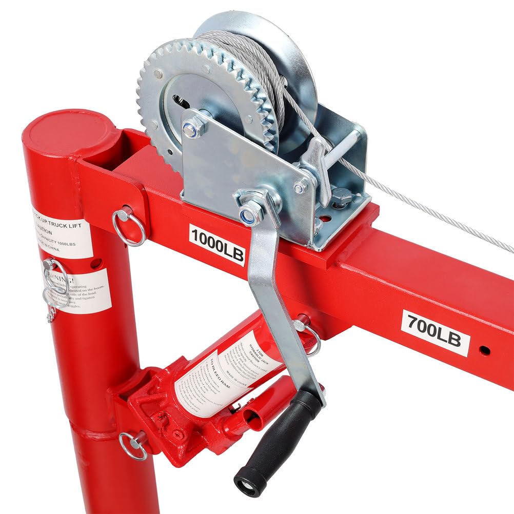 Pickup Truck Crane with Manual Winch, 1000 lb Capacity, Adjustable Boom, 360° Swivel Base, Heavy Duty Steel K697