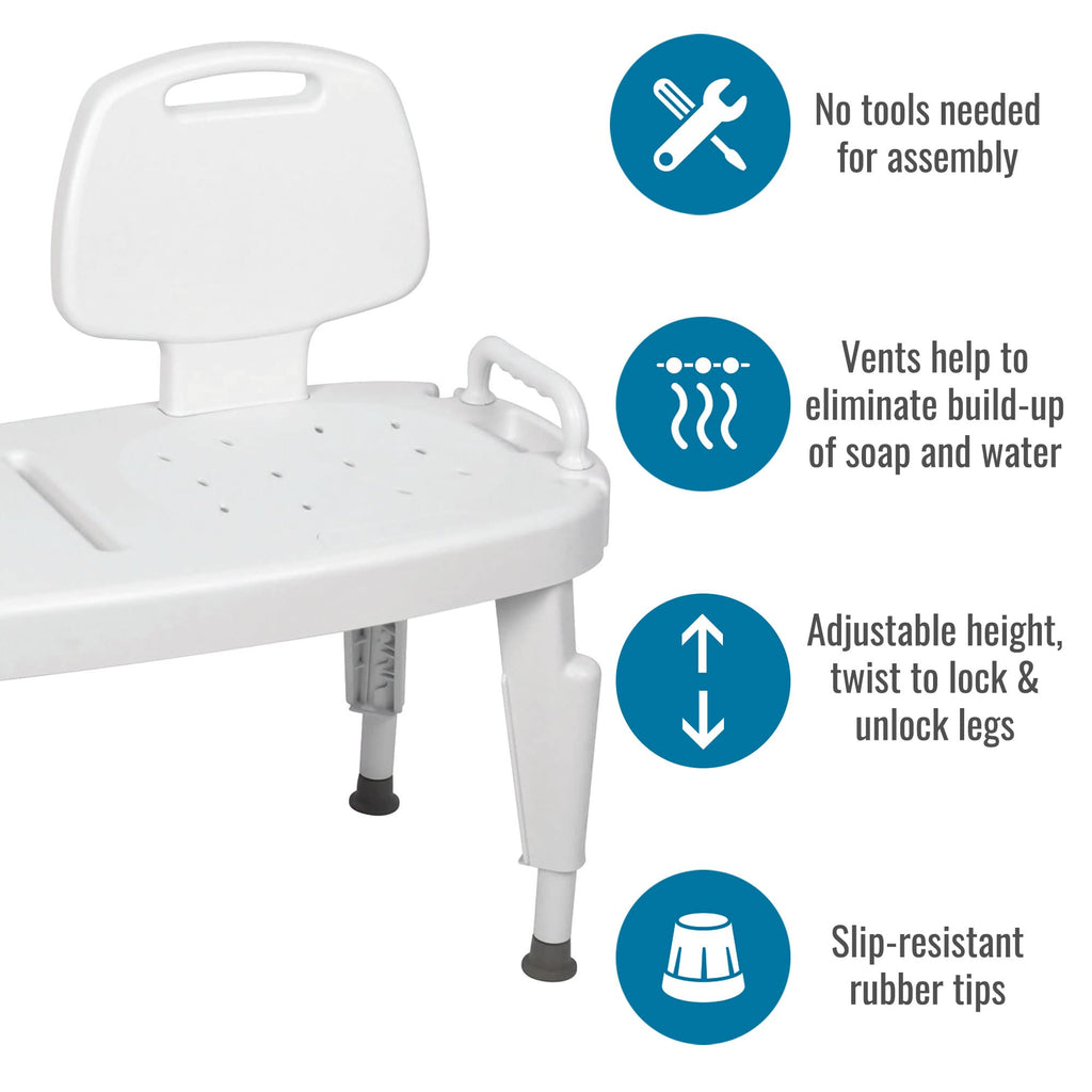 Universal Transfer Bench for Bathtubs & Showers, 350lb Weight Capacity, Adjustable Legs Y30710