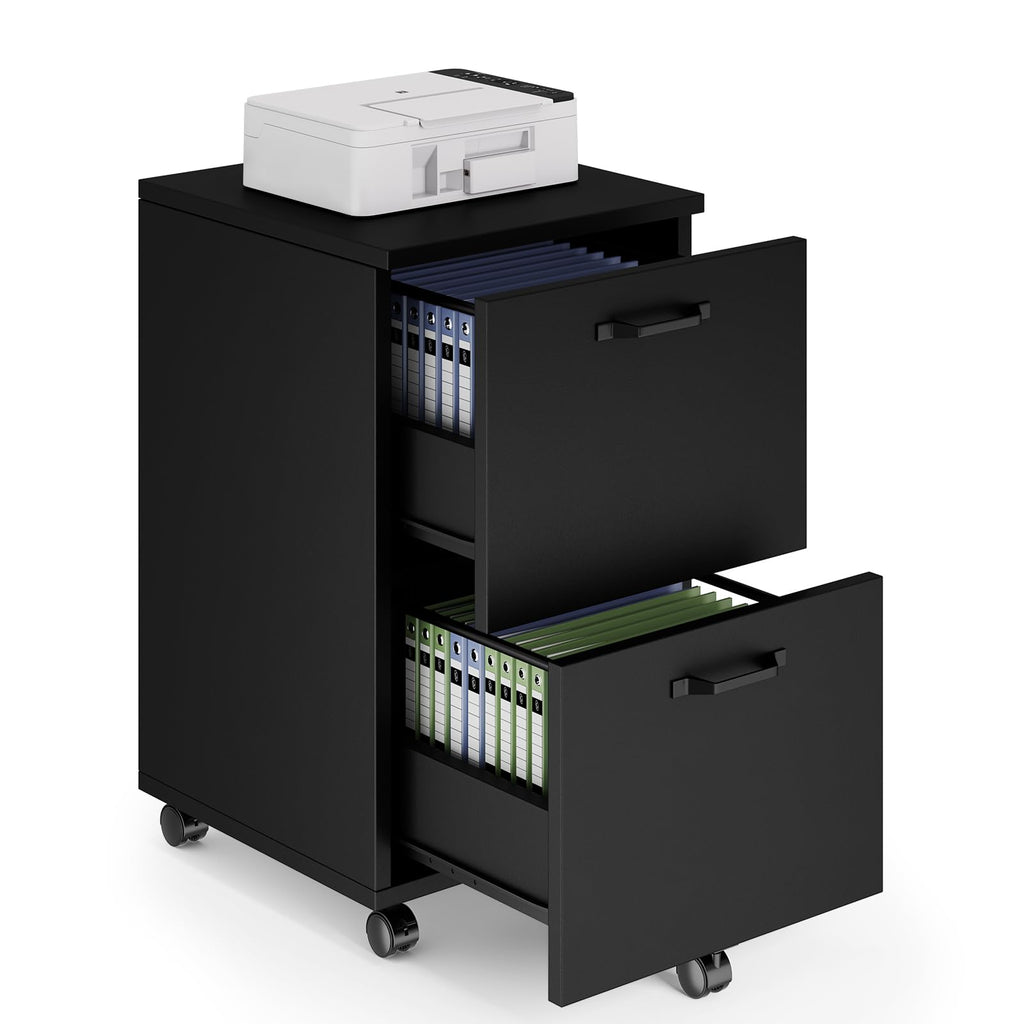 Black 2 Drawer Rolling Wood Filing Cabinet J346552