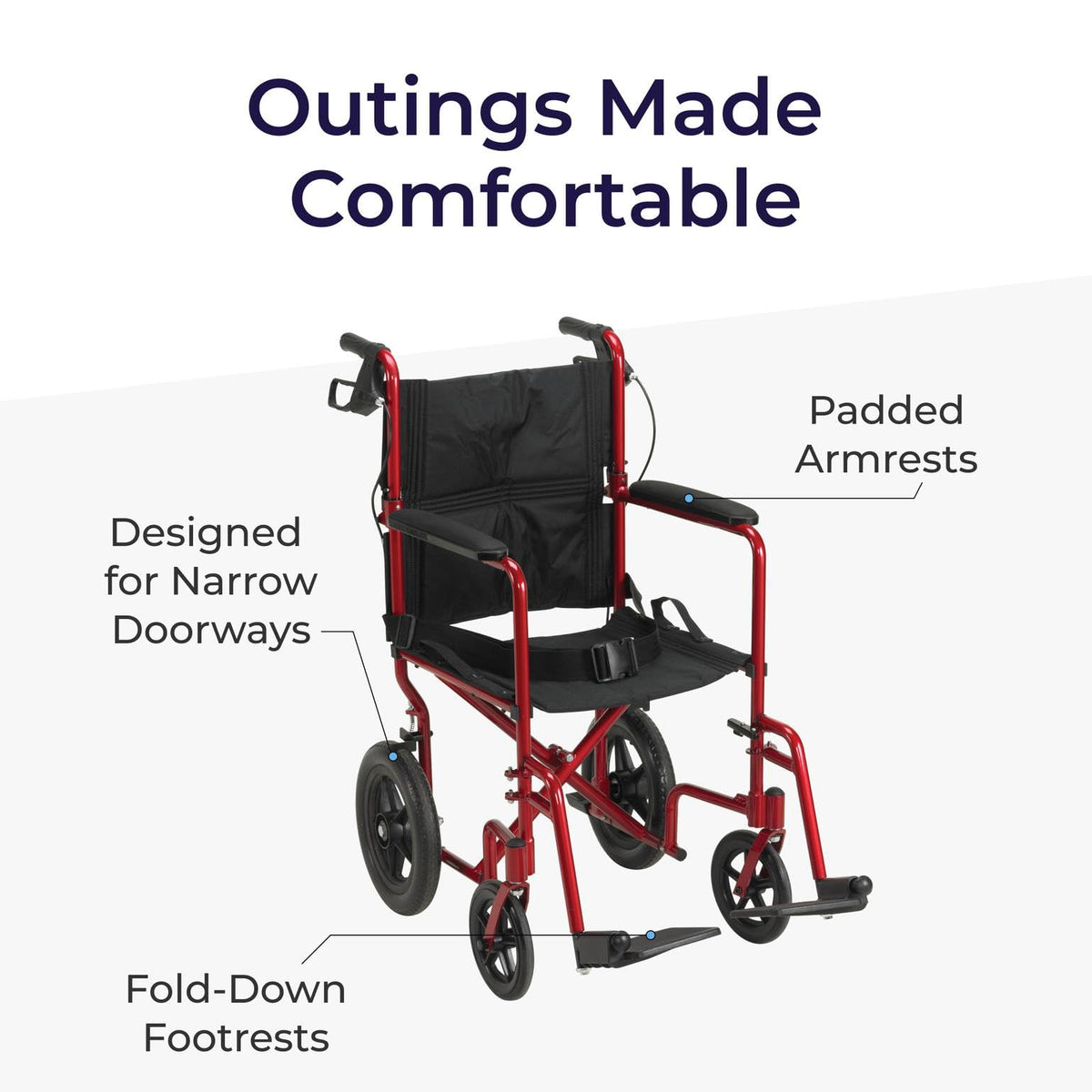 Red Transport Wheelchair with Hand Brakes U1052