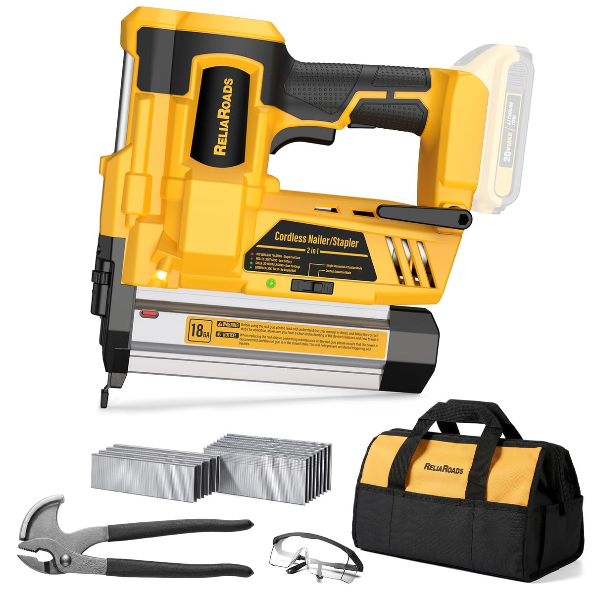 2" Cordless Brad Nailer 18GA Battery Powered Nail Gun with Toolbag D184