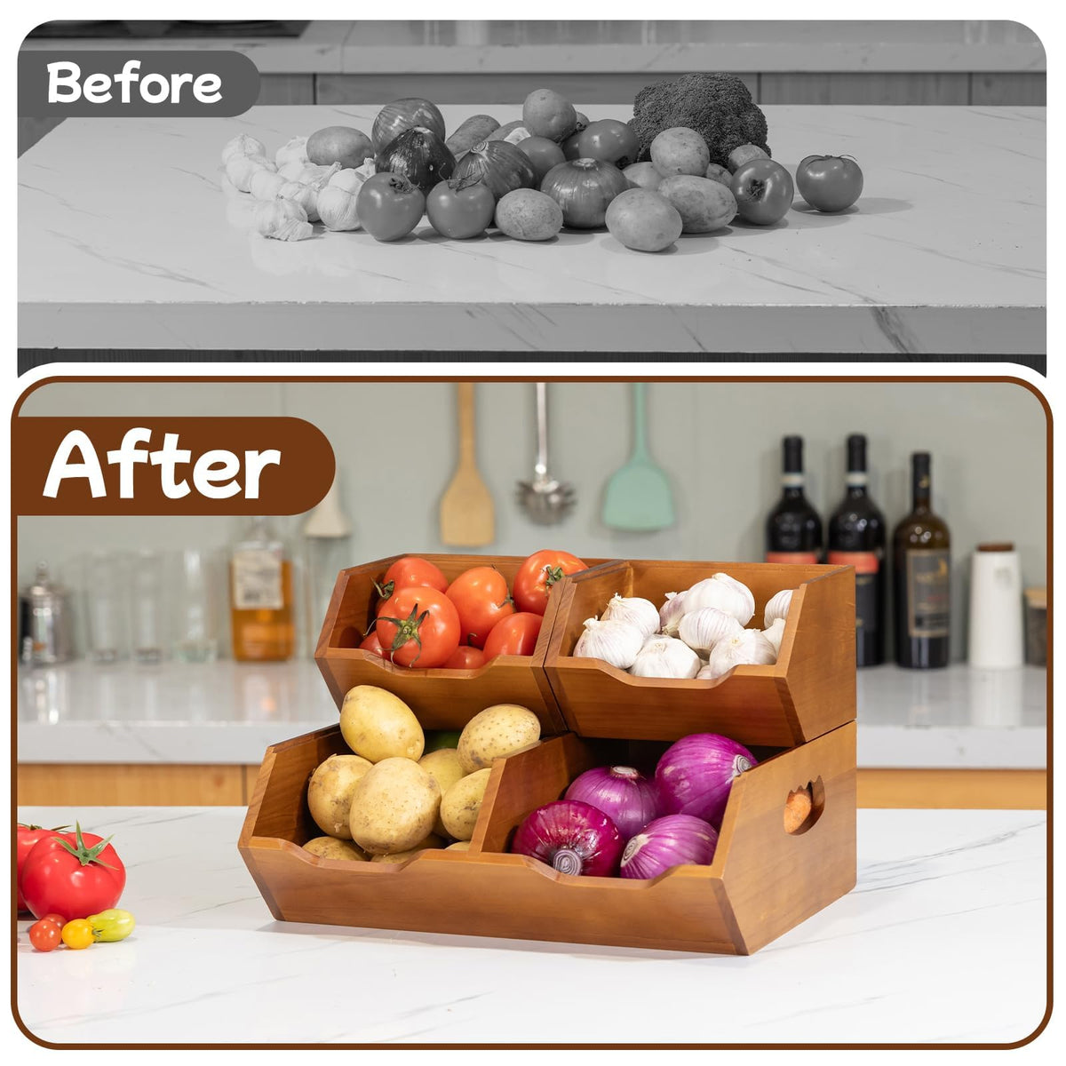 Wooden Stackable Pantry Storage Bins J282344