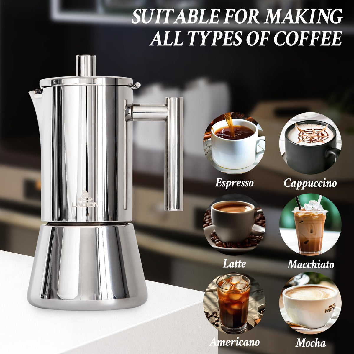 6 Cup Stainless Steel Stovetop Espresso Maker W761