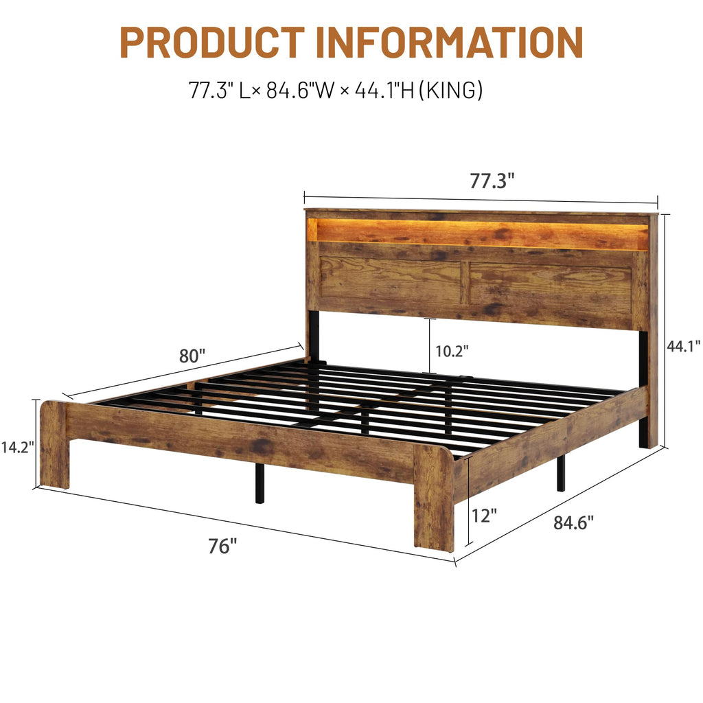 King Size Wooden Bed Frame with Storage Headboard S6072