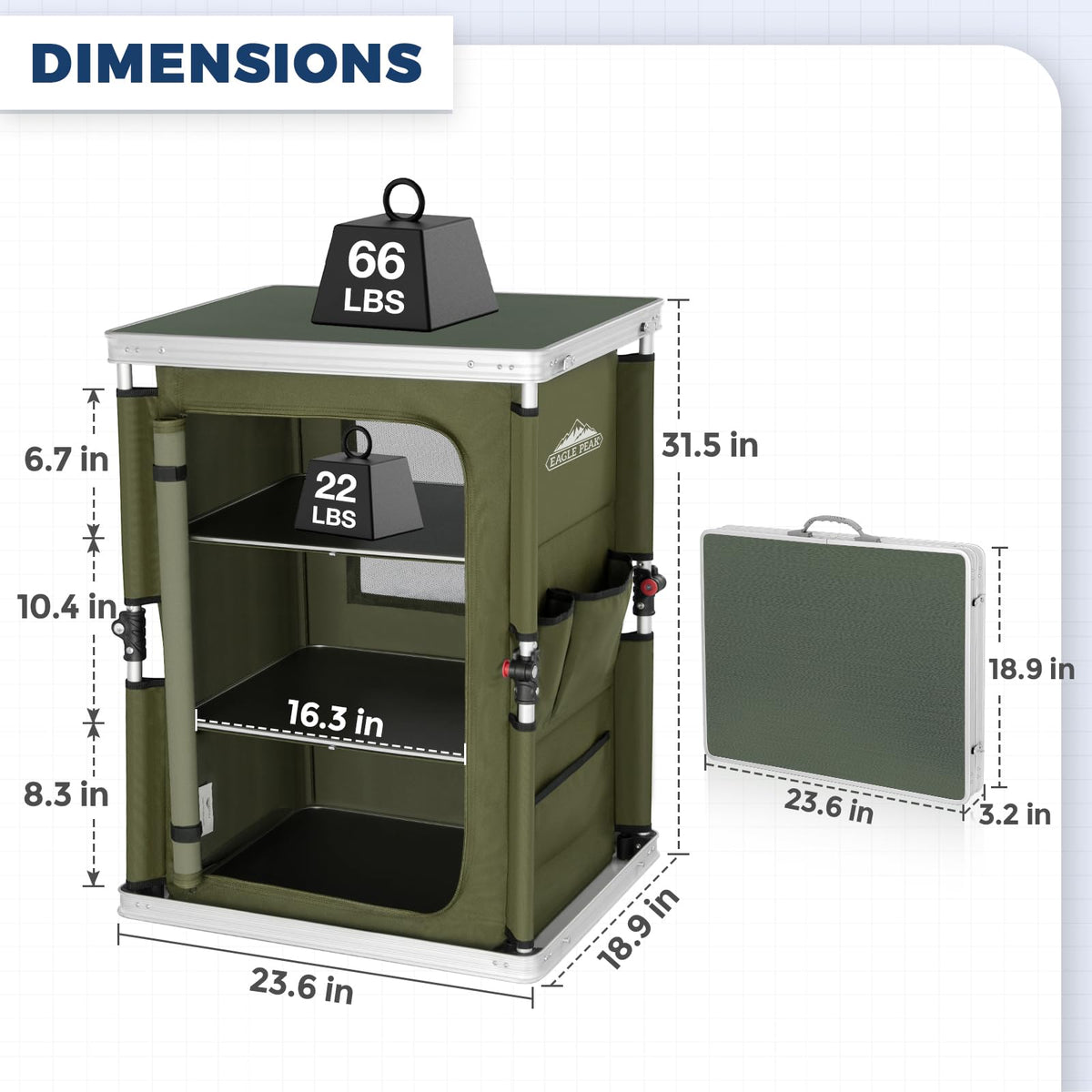 Green Portable Aluminum Folding Camping Table with Storage Organizer Q40066