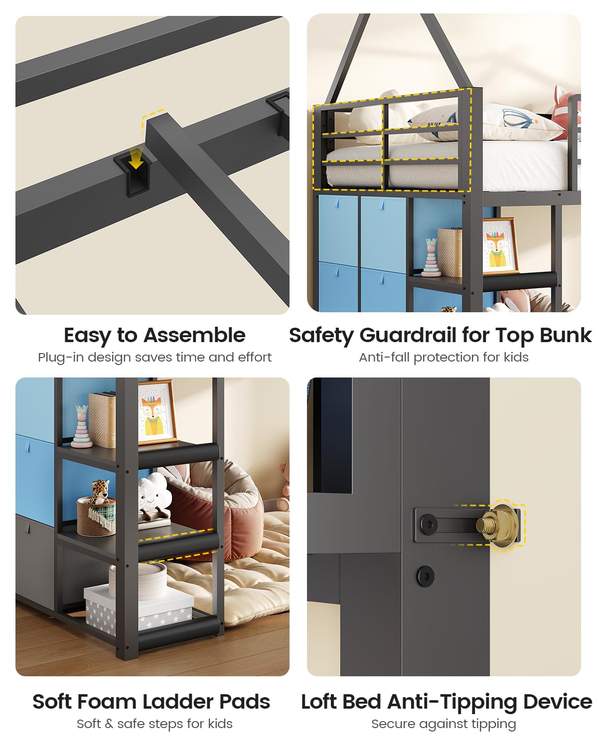 Twin Metal Loft Bed with Desk and Storage H85795
