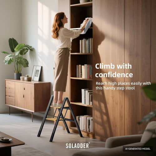 2 Step Folding Ladder, Black & Woodgrain W790