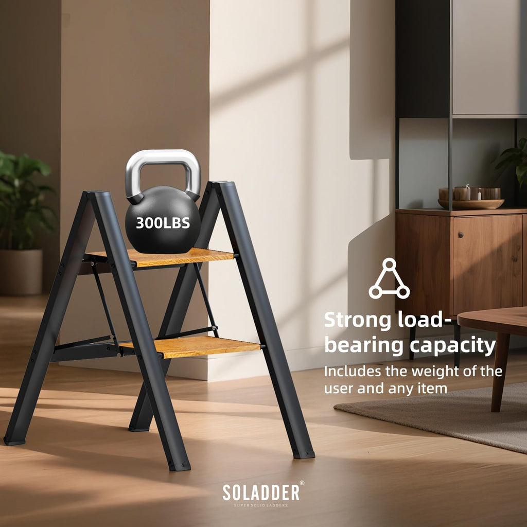 2 Step Folding Ladder, Black & Woodgrain W790