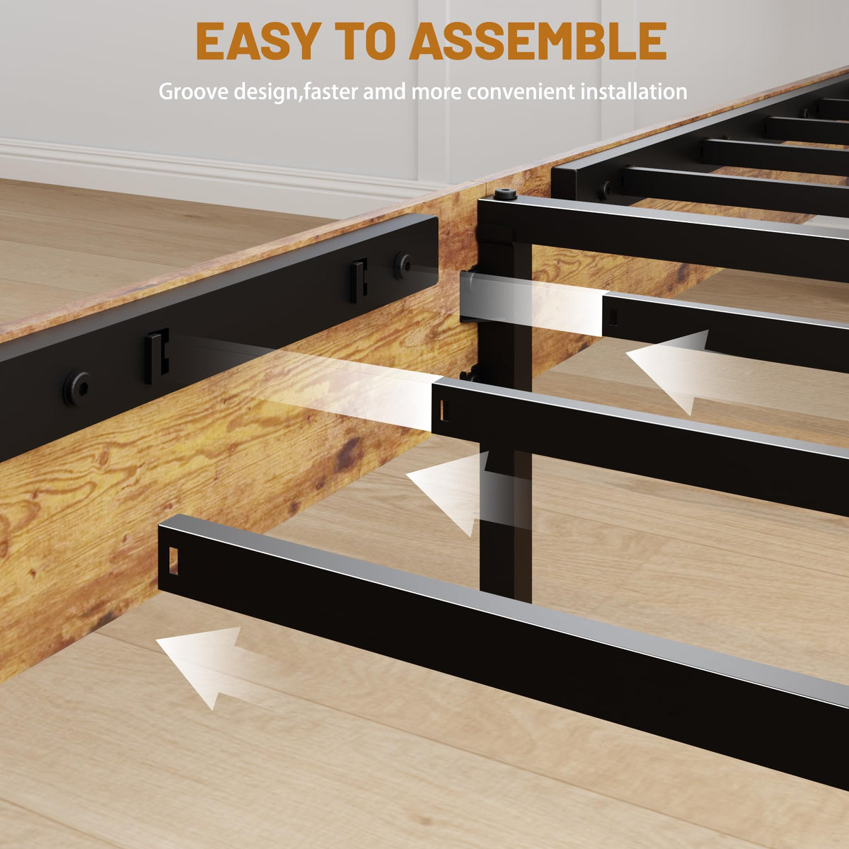 King Size Wooden Bed Frame with Storage Headboard S6072