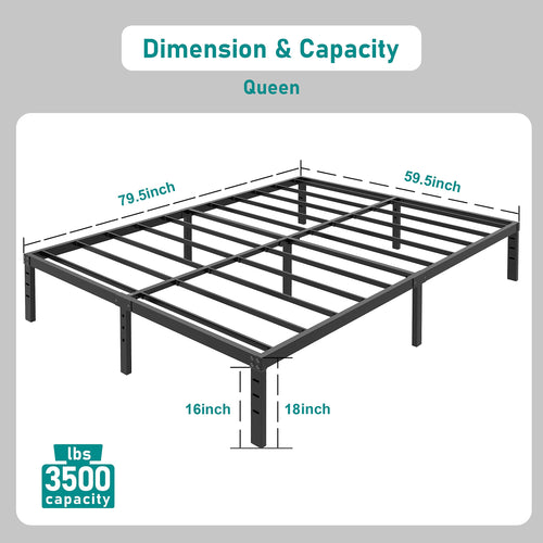 18 Inch Queen Metal Platform Bed Frame Heavy Duty Black N15131