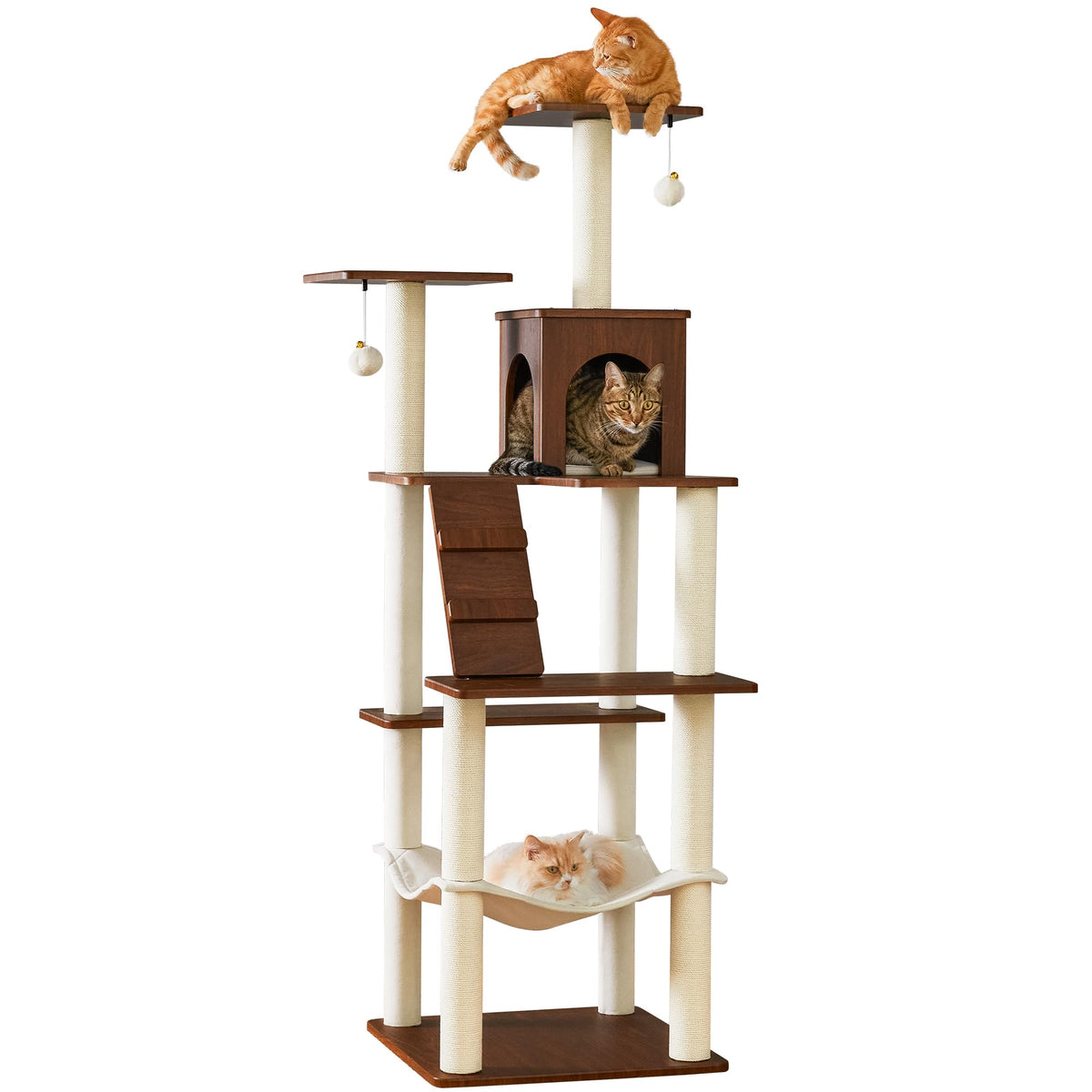 70 inch Tall Multi-Level Cat Tree with Scratching Posts, Perches, Hammock & Pad D652