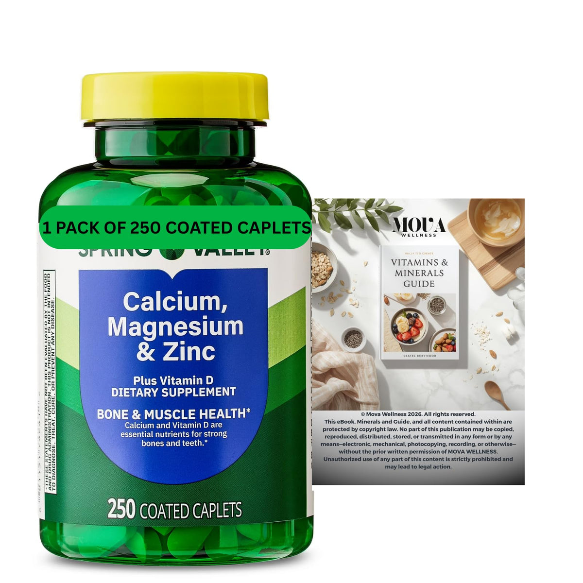 Calcium Magnesium Zinc Vitamin D3 Dietary Supplement 250 Coated Caplets Y43494