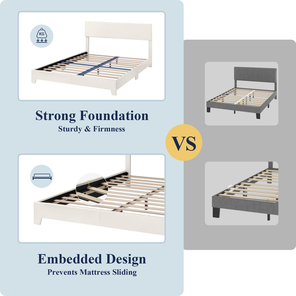 Queen Size Upholstered Bed Frame with Adjustable Headboard Q375049