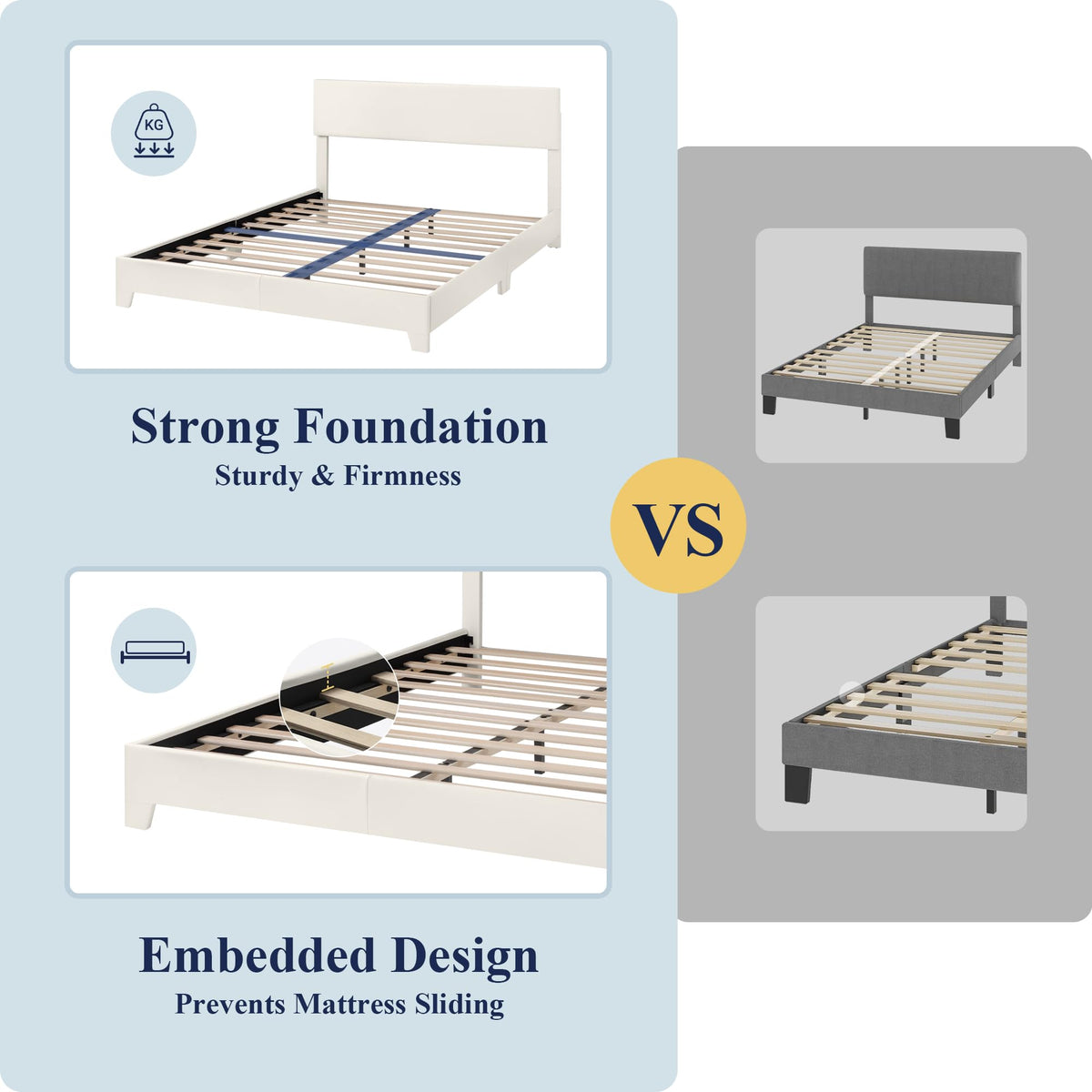 Queen Size Upholstered Bed Frame with Adjustable Headboard Q375049