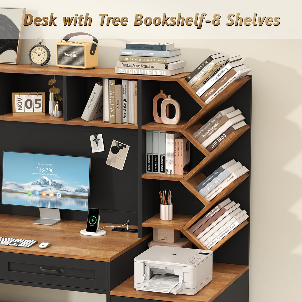 55" Computer Desk with Bookshelf, Drawers & Hutch A134