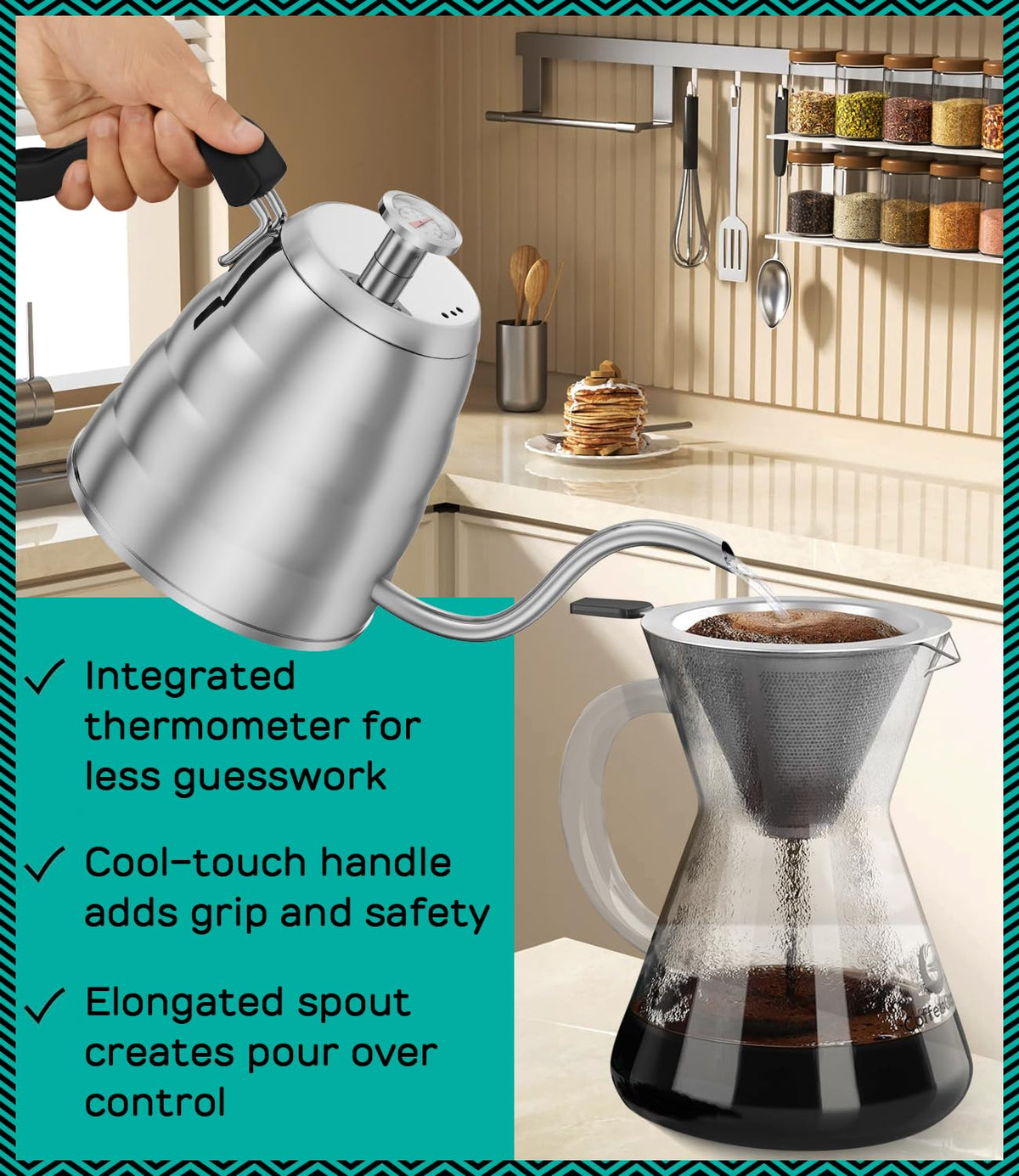 40oz Stainless Steel Gooseneck Kettle and 14oz Pour Over Coffee Maker H246778