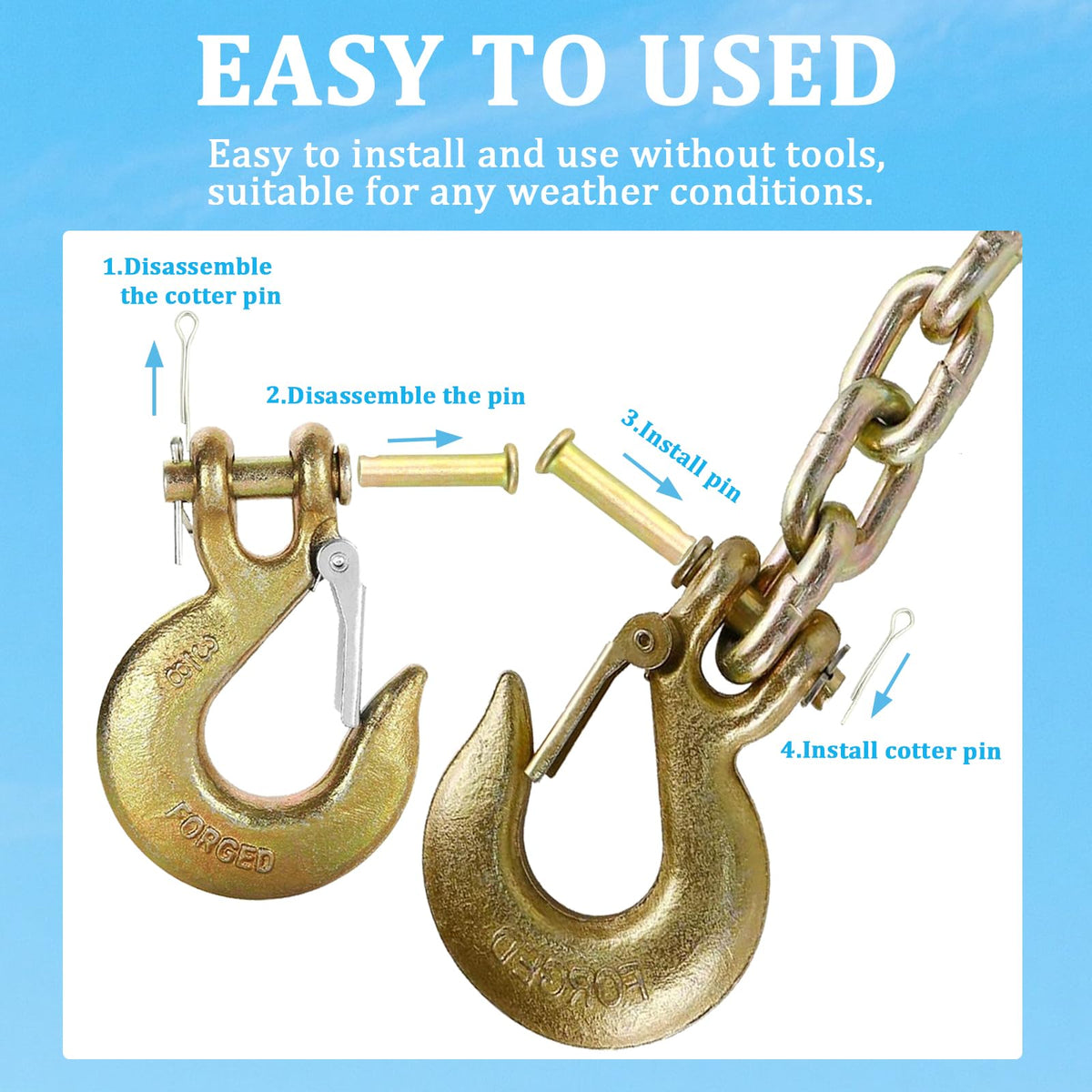 2 Pack 3/8" Heavy Duty Clevis Slip Hook with Safety Latch N676757