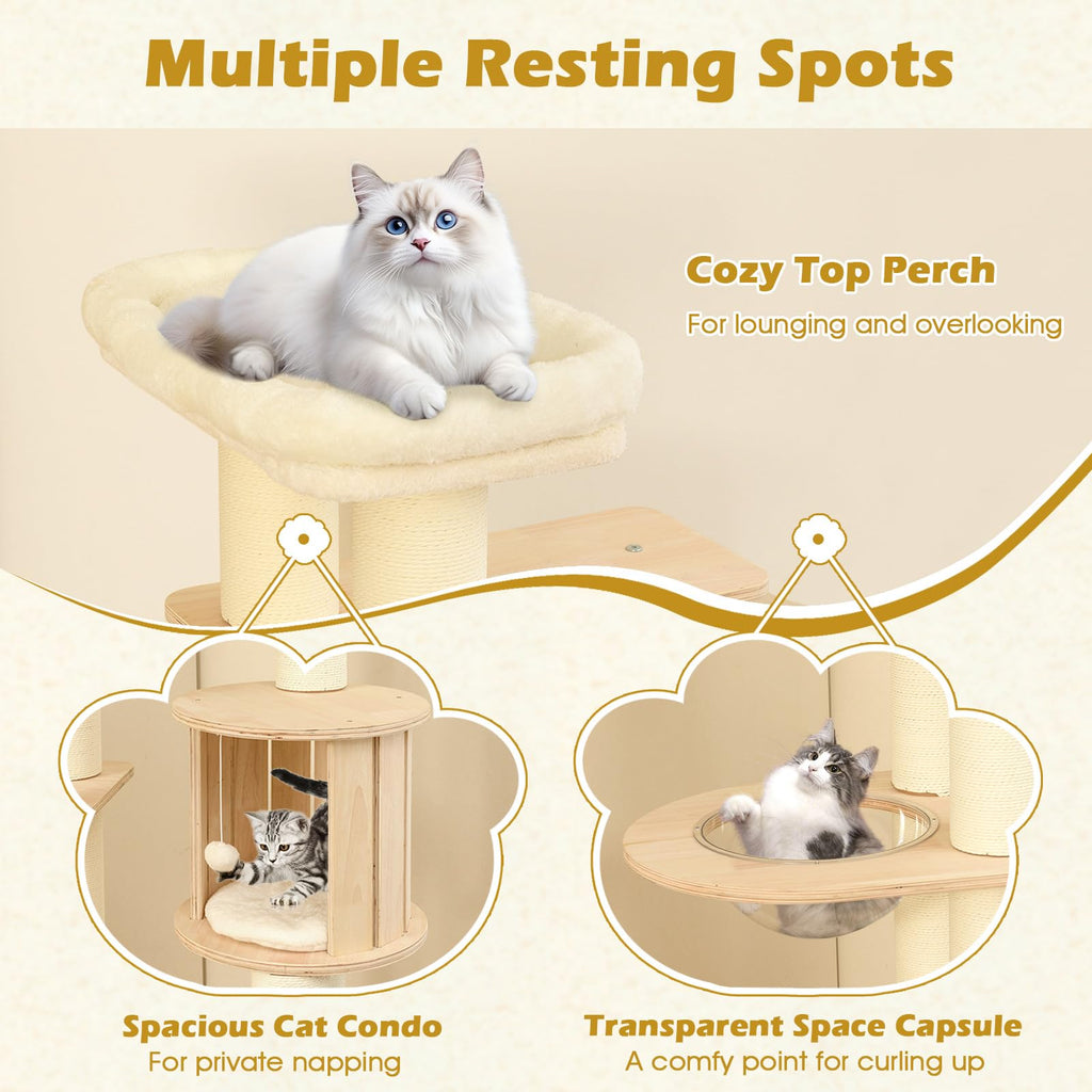71” Tall Multi-Layer Wood Cat Tree with Scratching Posts K336